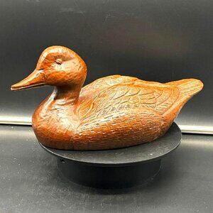 Vintage Red Mill Mfg Pecan Wood Duck Figurine Carved Heavy Piece 11" X 5"